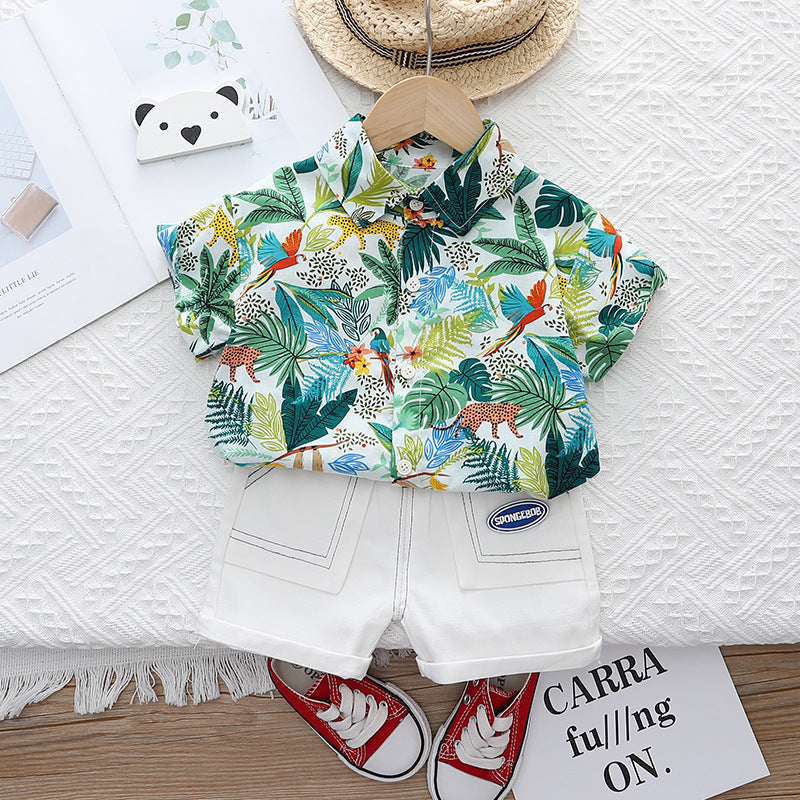 Wholesale Boys' Summer Shirt Short Sleeved and Denim Shorts Cotton Two-piece Set